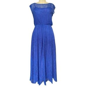 Vintage jcpenny 1980s royal blue lace midi modest dress